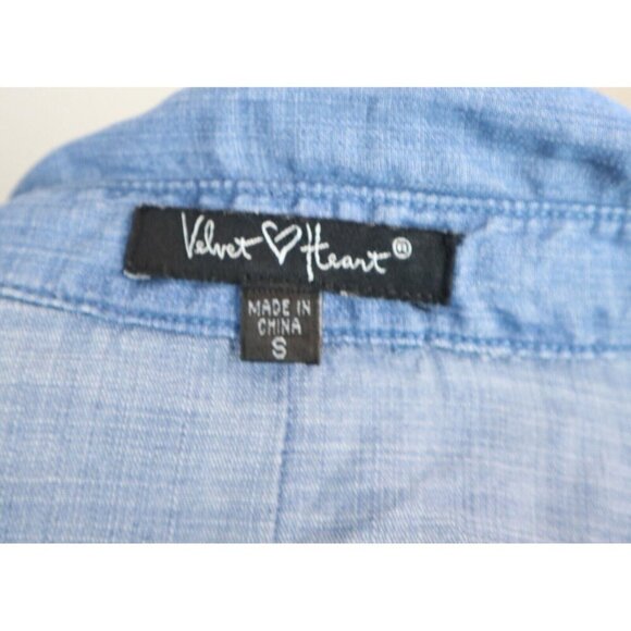 WOMEN'S BLUE DENIM BUTTON-UP TUNIC TOP - VELVET HEART - SIZE S - Picture 6 of 6